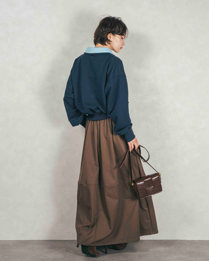 ［SET］シャツ Layered クロップドスウェット+コクーンシルエットロングスカート（2SET）