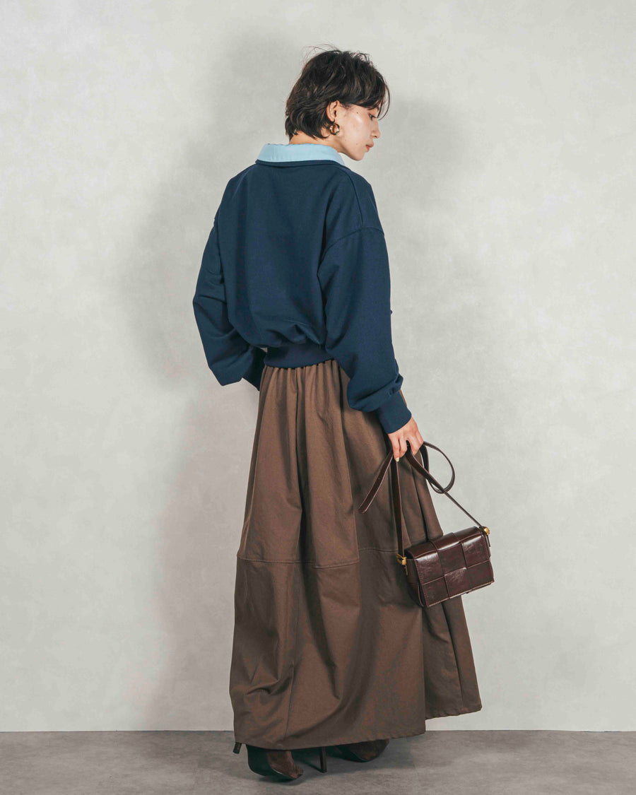 ［SET］シャツ Layered クロップドスウェット+コクーンシルエットロングスカート（2SET）