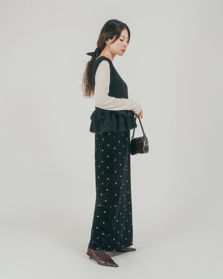 ［SET］2Way モヘアダブルFrillベスト + Dot ベロアスカート（2SET）