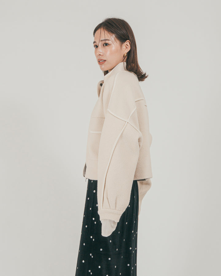 ［SET］Softショートニットブルゾン + Dot ベロアスカート（2SET）