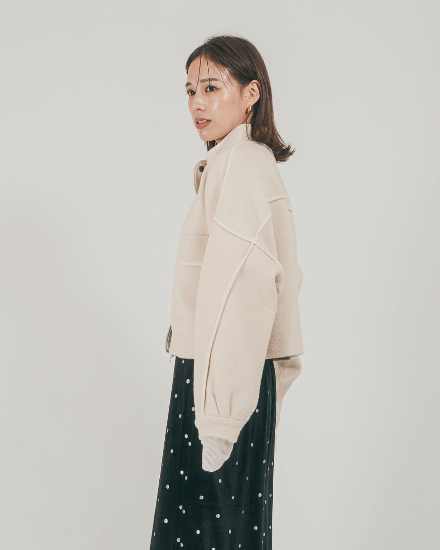 ［SET］Softショートニットブルゾン + Dot ベロアスカート（2SET）