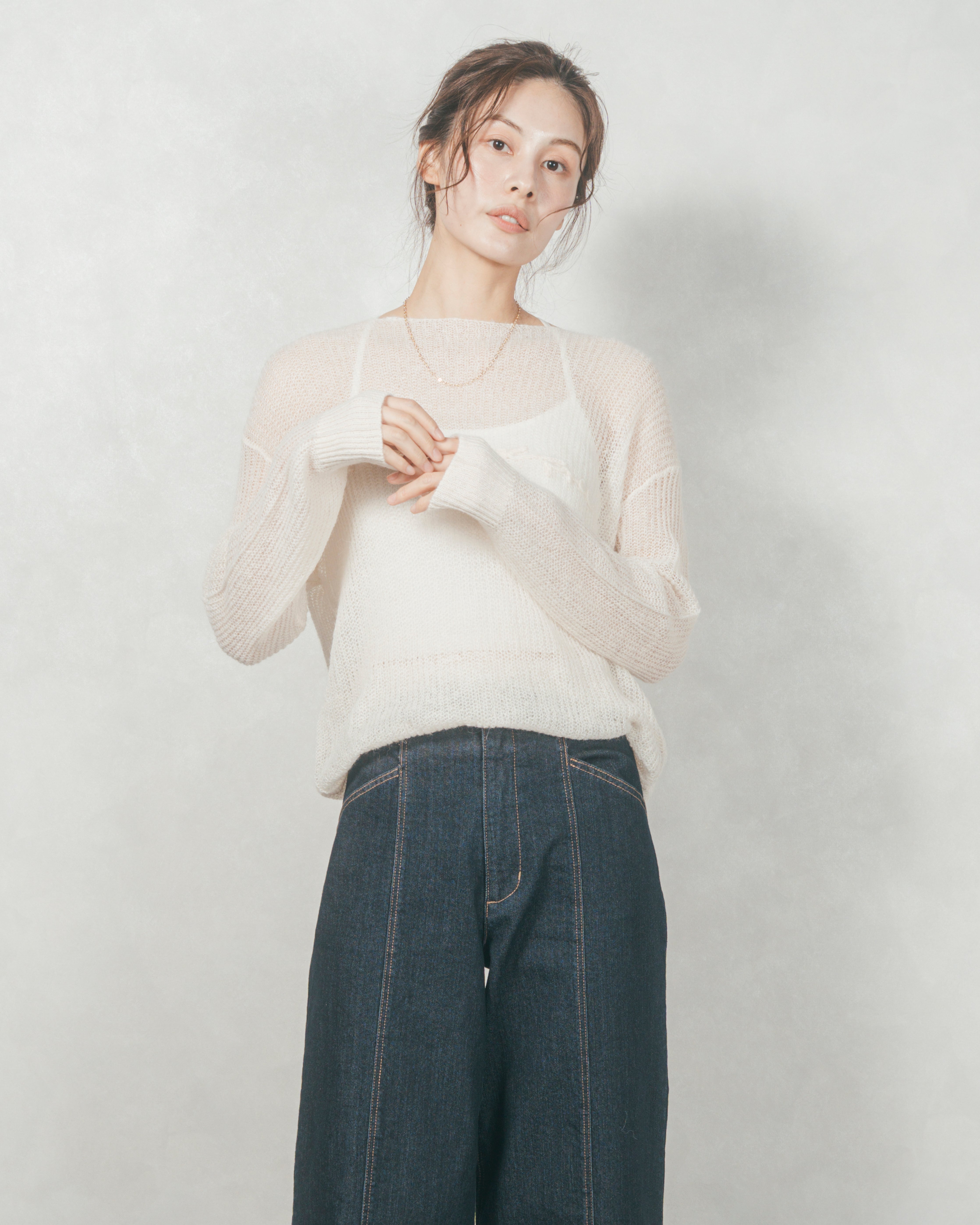 SET］Logo刺繍シアーアルパカニット +センターシーム リラックス