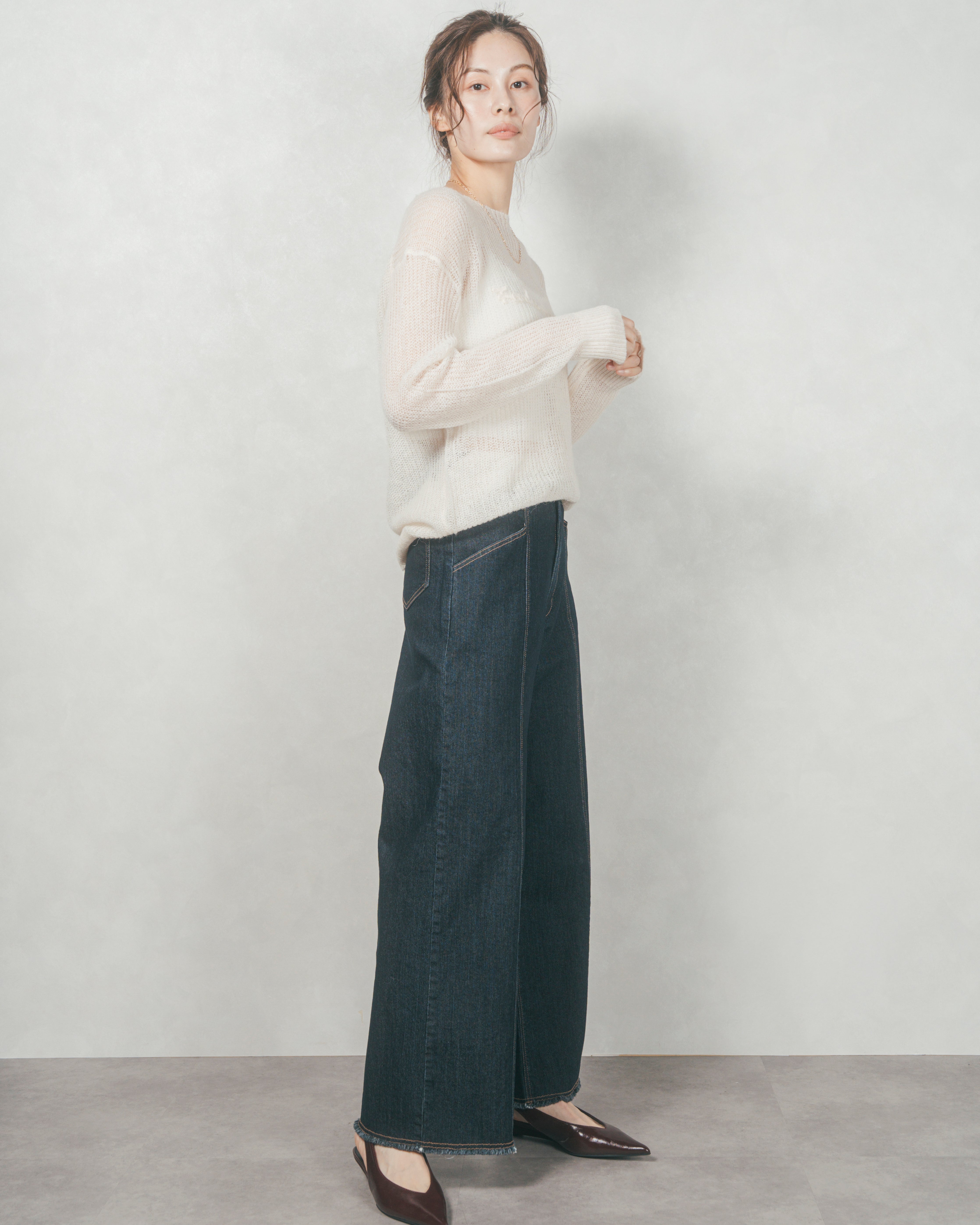 アルパカさん SET］Logo刺繍シアーアルパカニット +センターシーム リラックス