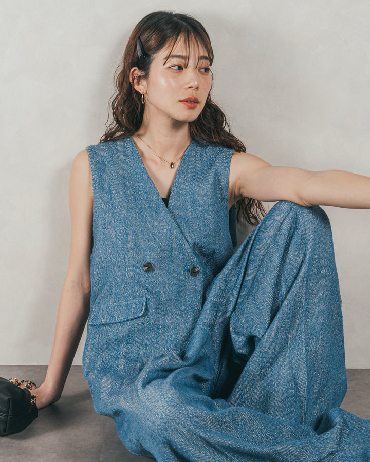 デニムライク へリンボーンサロペット