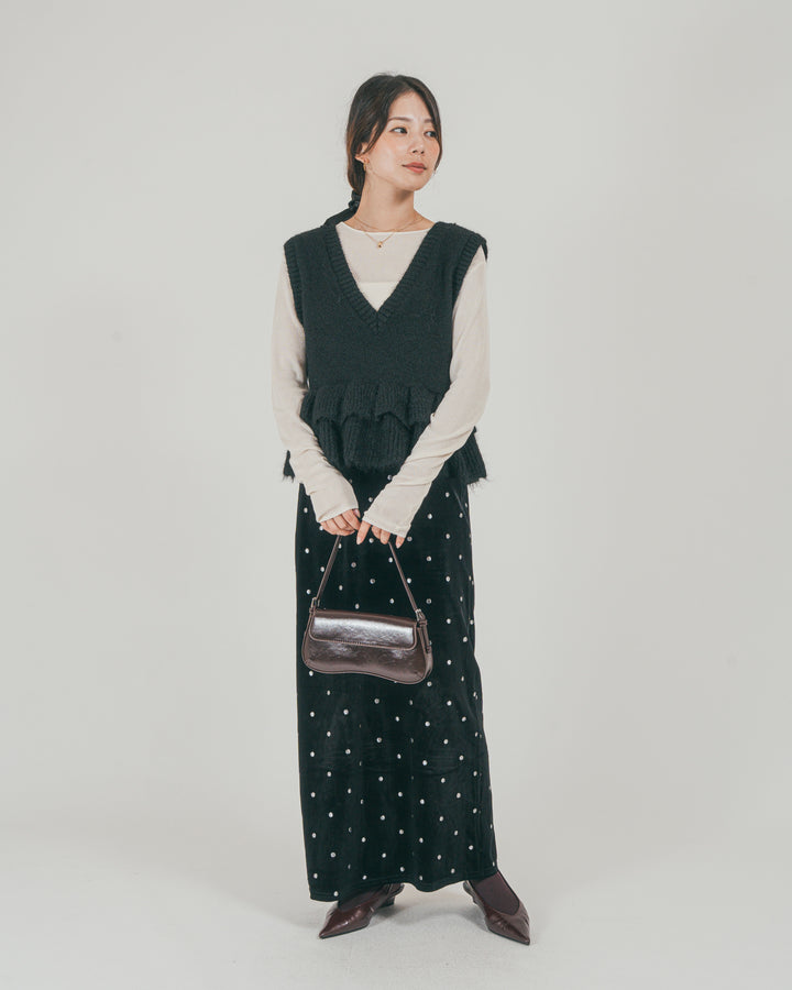 ［SET］2Way モヘアダブルFrillベスト + Dot ベロアスカート（2SET）