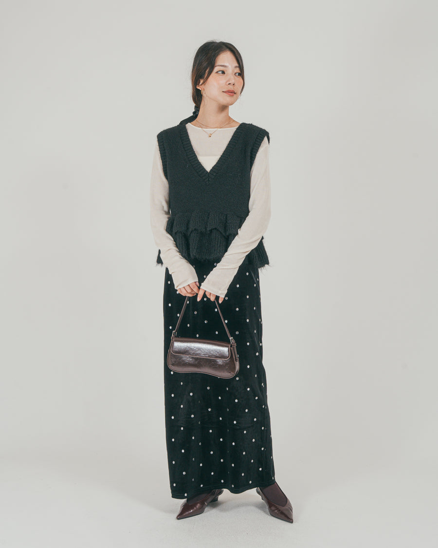 ［SET］2Way モヘアダブルFrillベスト + Dot ベロアスカート（2SET）