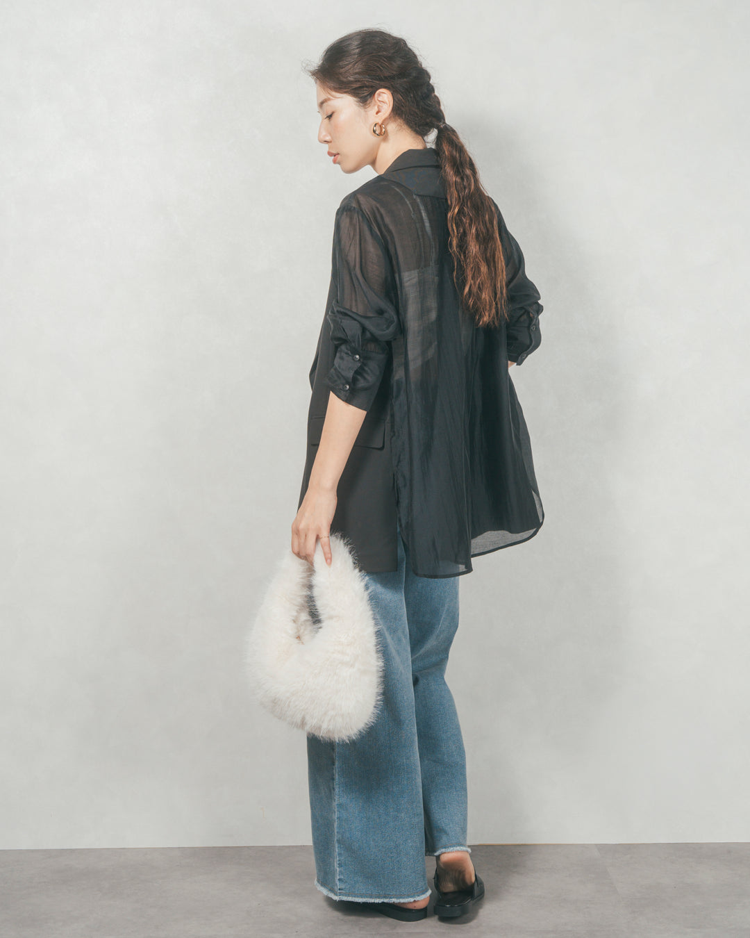 ［SET］シアーデザインテーラードジャケット+センターシーム リラックスワイドデニム（2SET）