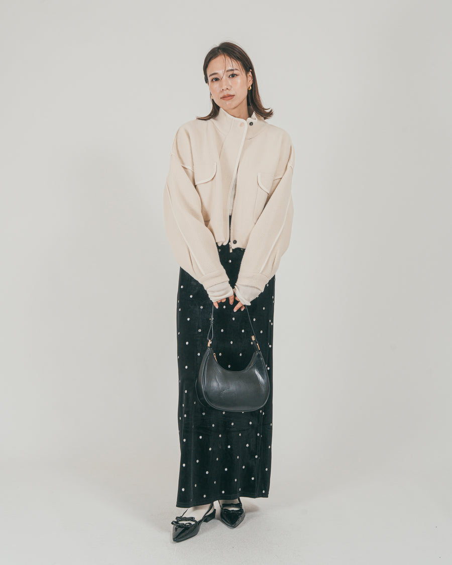 ［SET］Softショートニットブルゾン + Dot ベロアスカート（2SET）