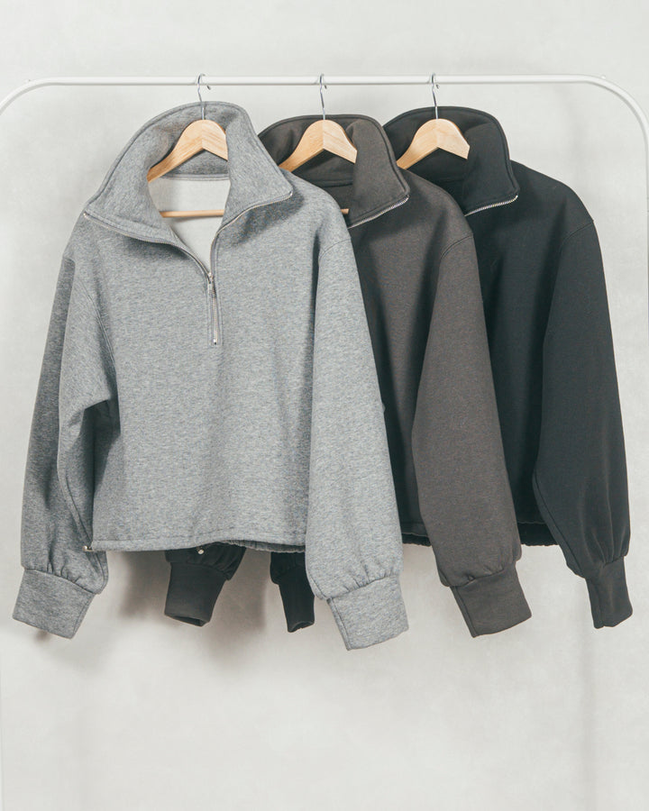 ［SET］裏起毛ハーフZipスウェット+Looseチェックシャツ+Relaxサテンパンツ