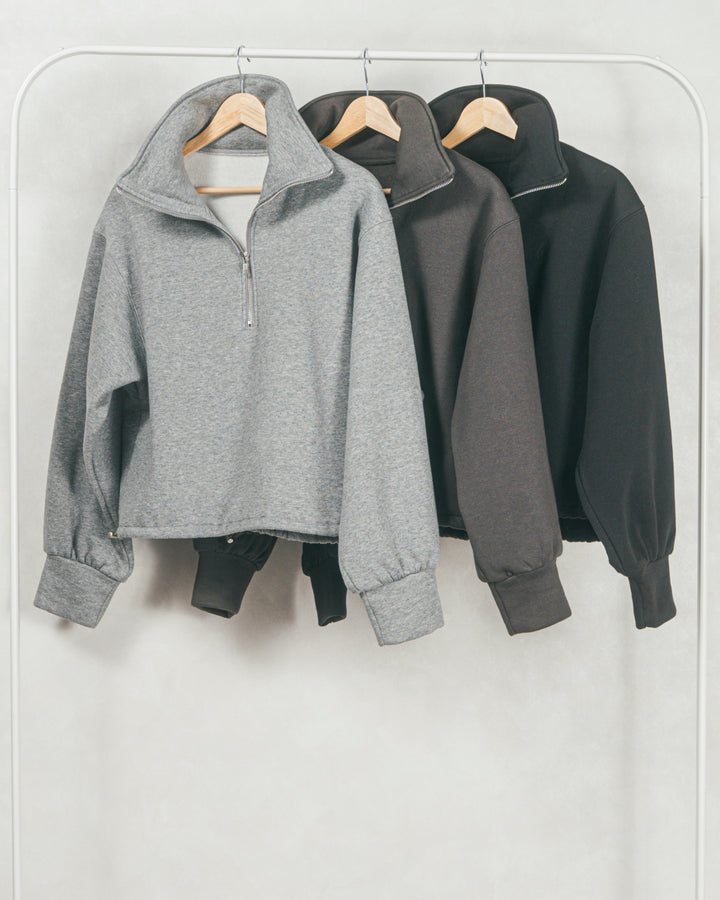 ［SET］裏起毛ハーフZipスウェット+スウェードライクラップスカート（2SET）