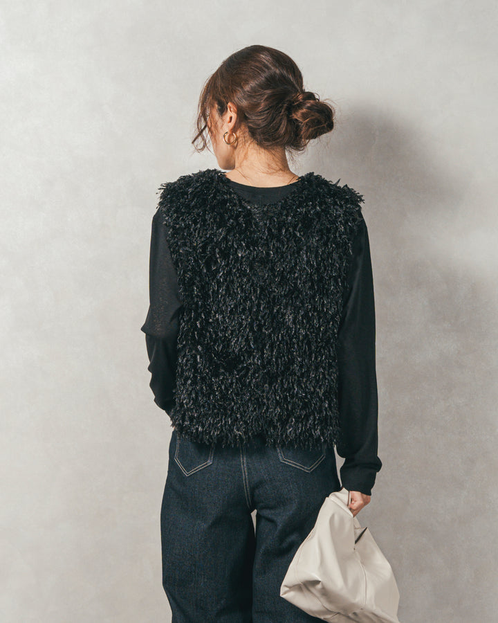 ［SET］2-Way フリンジベスト+スラブシアークルーネックT+センターシーム リラックスカラーデニム（3SET）