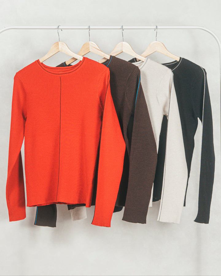 Line Rib クルーネックニット（RED）