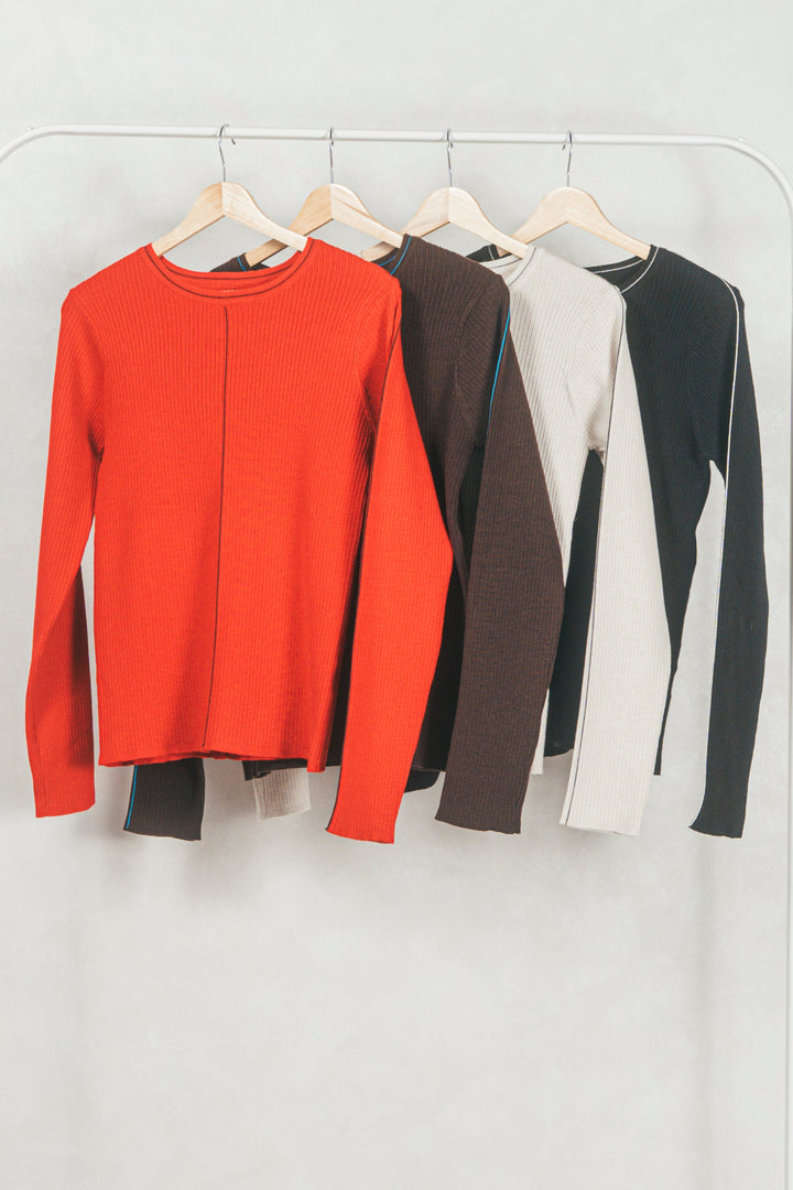 ［SET］Line Rib クルーネックニット+プリーツティアードLongスカート