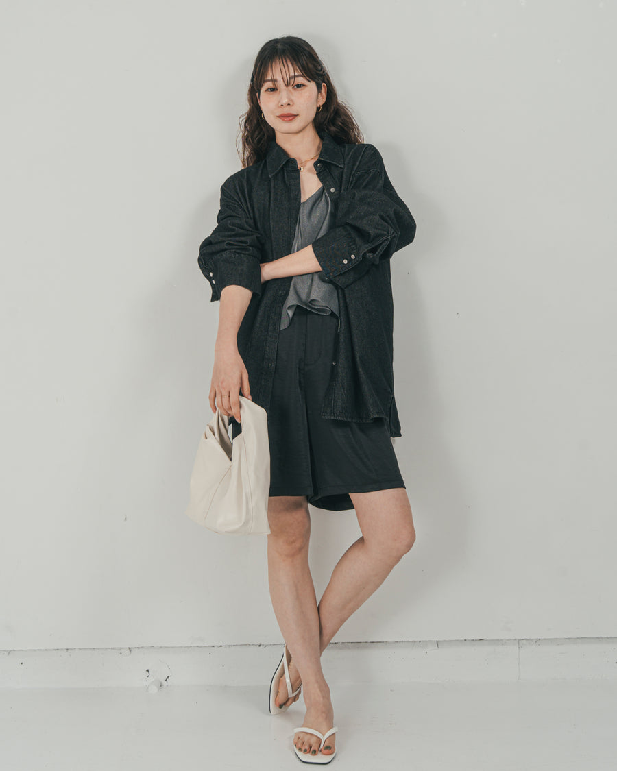 ［SET］Airy Denim オーバーシャツ + Vintageサテン　ハーフパンツ（2SET）