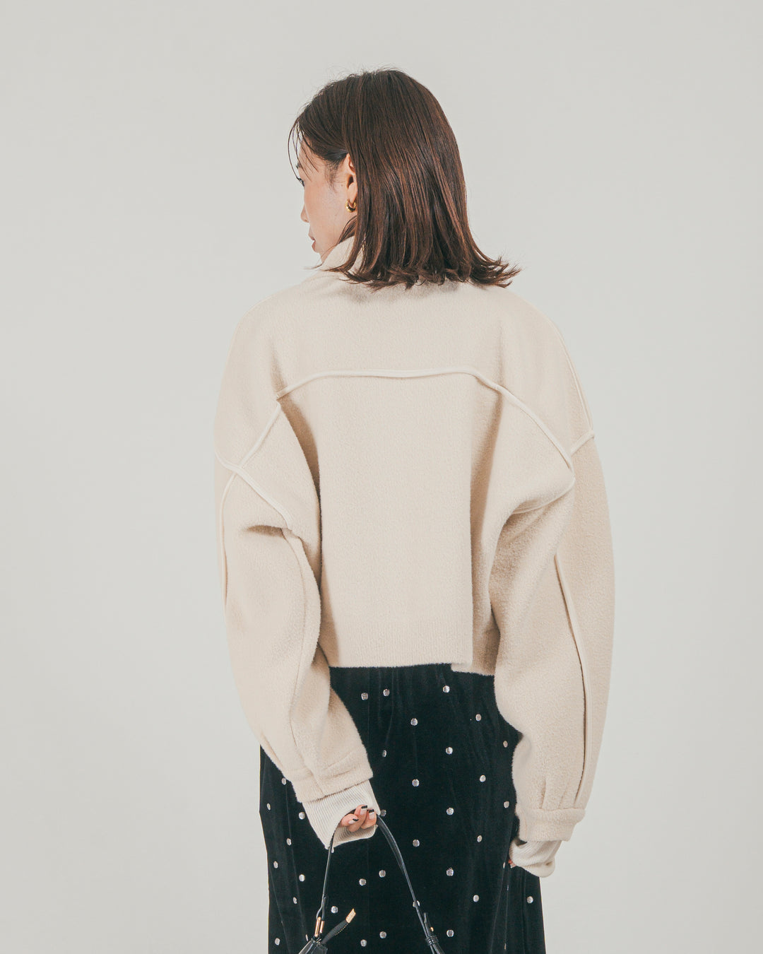 ［SET］Softショートニットブルゾン + Dot ベロアスカート（2SET）