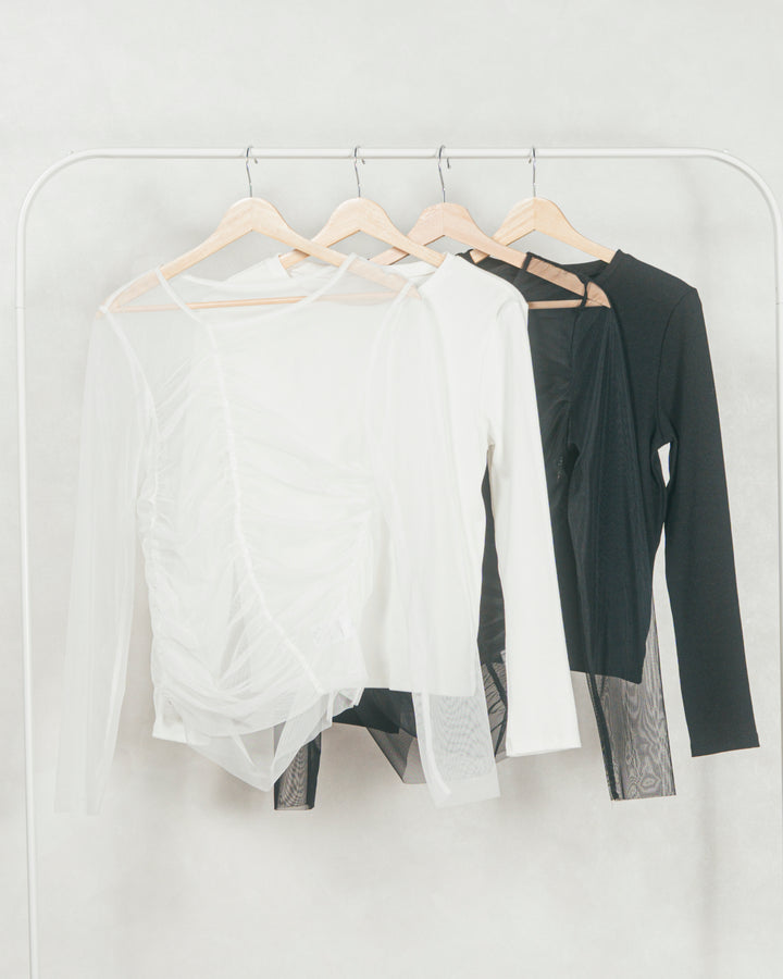 ［SET］【2枚SET】チュールshirringトップス&リブトップス+Multi-Way ライトポンチペプラムスカート（2SET）