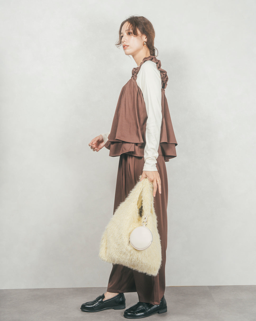 ［SET］Frillギャザービスチェ+リラックスコクーンパンツ（2SET）