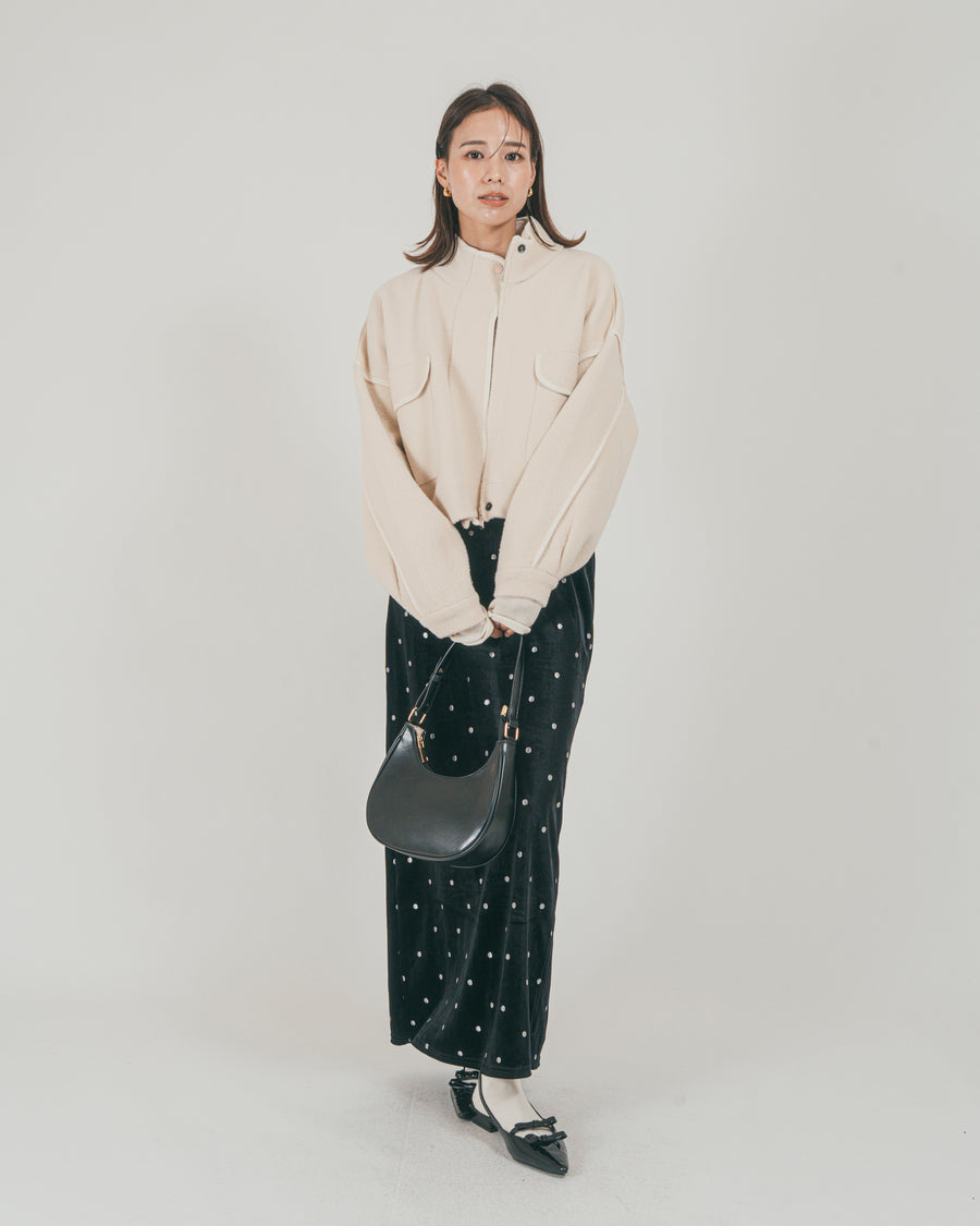 ［SET］Softショートニットブルゾン + Dot ベロアスカート（2SET）