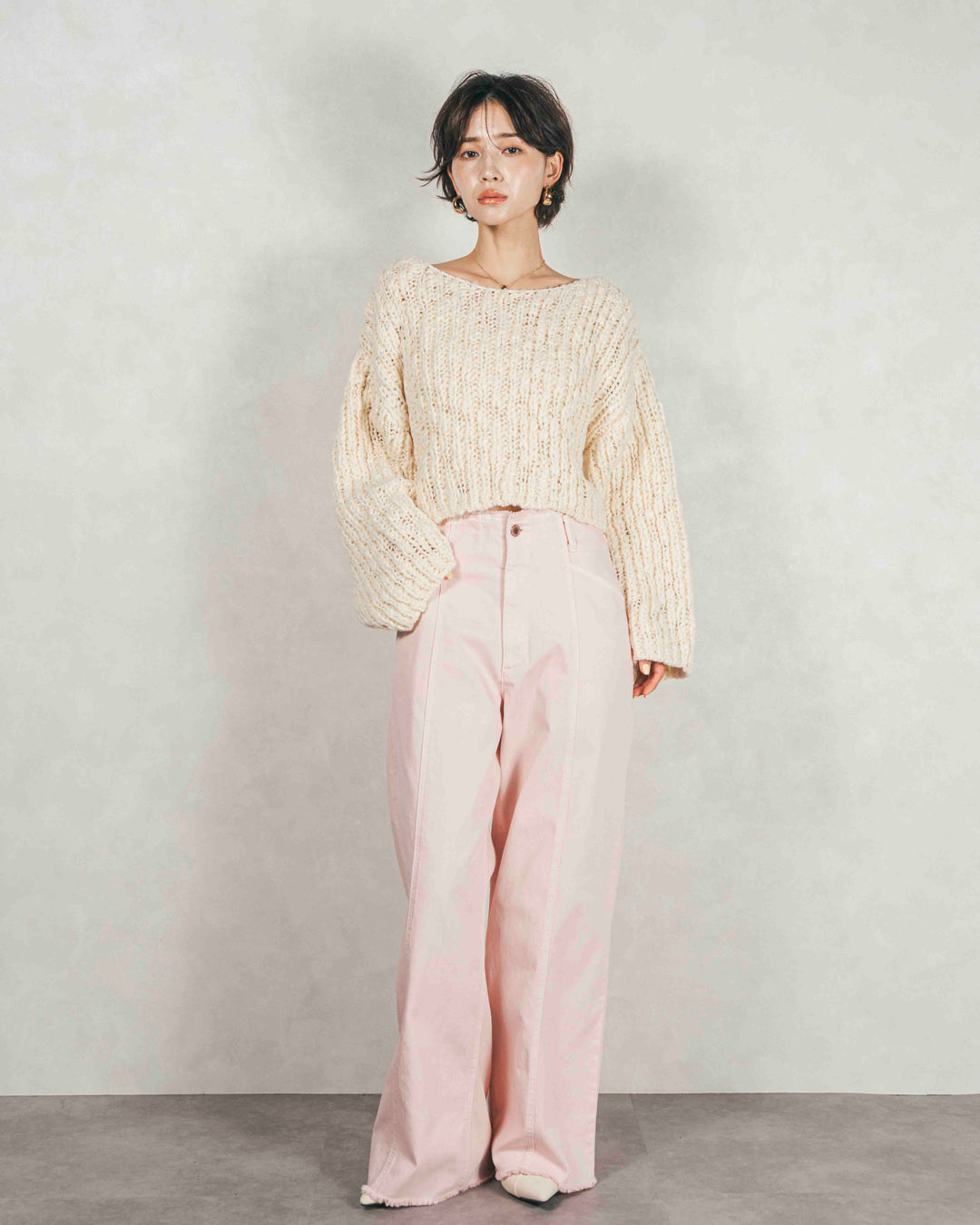 センターシーム リラックスカラーデニム (PINK)