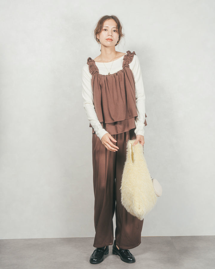 ［SET］Frillギャザービスチェ+リラックスコクーンパンツ（2SET）