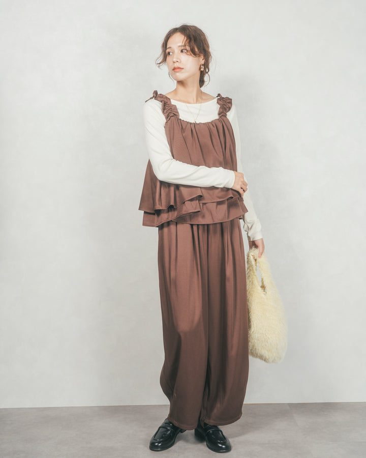 ［SET］Frillギャザービスチェ+リラックスコクーンパンツ（2SET）