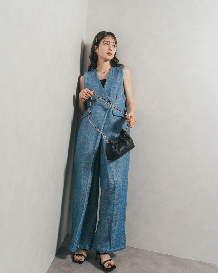 デニムライク へリンボーンサロペット