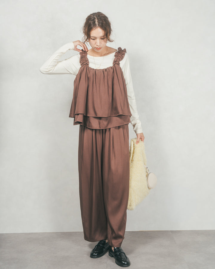 ［SET］Frillギャザービスチェ+リラックスコクーンパンツ（2SET）