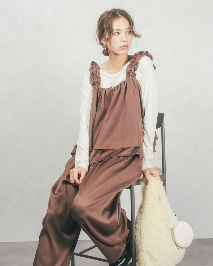 ［SET］Frillギャザービスチェ+リラックスコクーンパンツ（2SET）