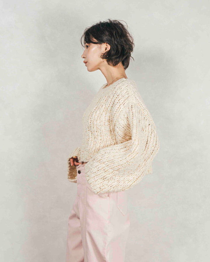 ［SET］ボリュームチャンキースラブ クロップドニット+センターシーム リラックスカラーデニム（2SET）