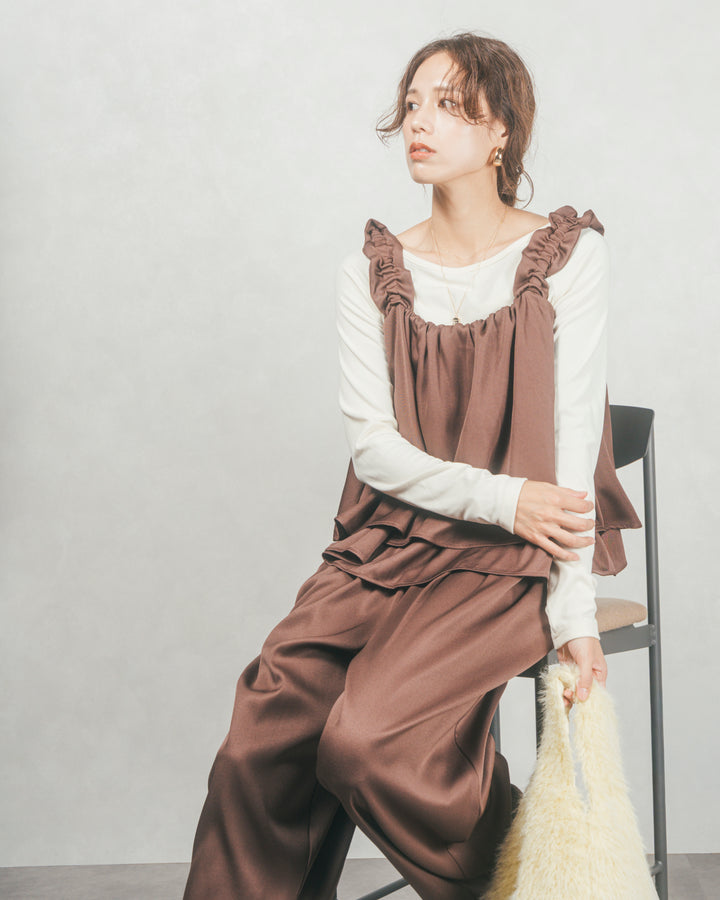 ［SET］Frillギャザービスチェ+リラックスコクーンパンツ（2SET）