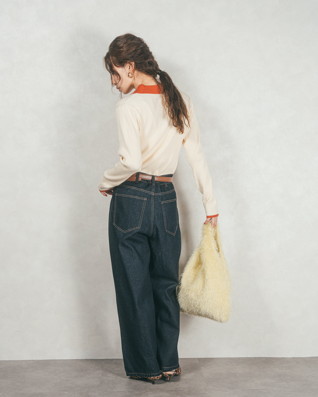 ［SET］バイカラー襟付きニットトップス+Flareティアードロングスカート（2SET）