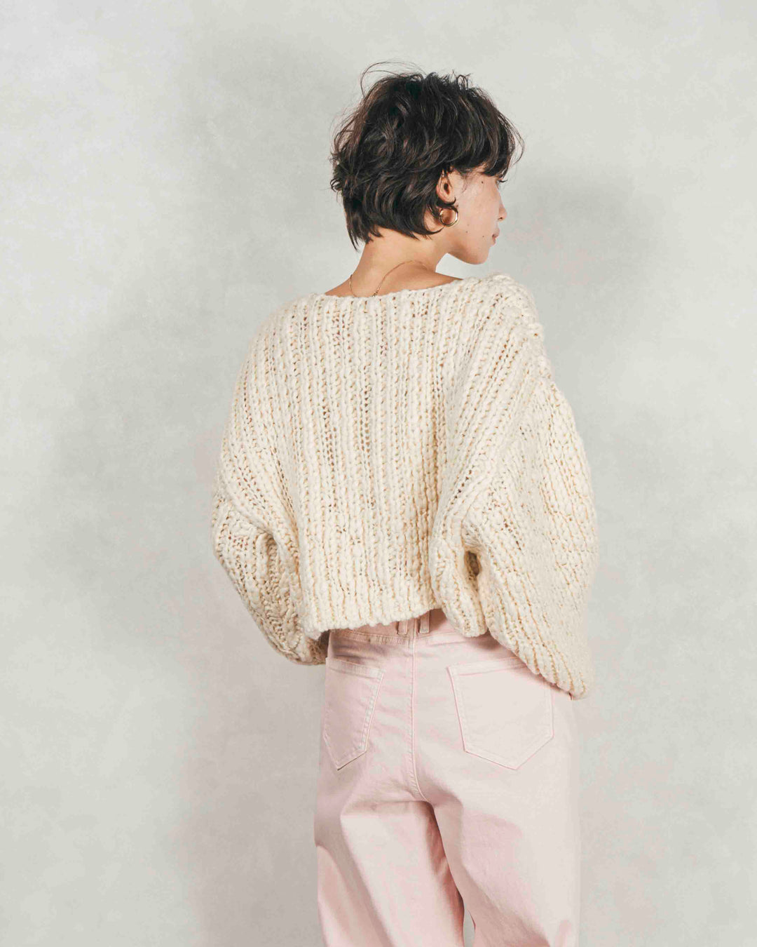 ［SET］ボリュームチャンキースラブ クロップドニット+センターシーム リラックスカラーデニム（2SET）