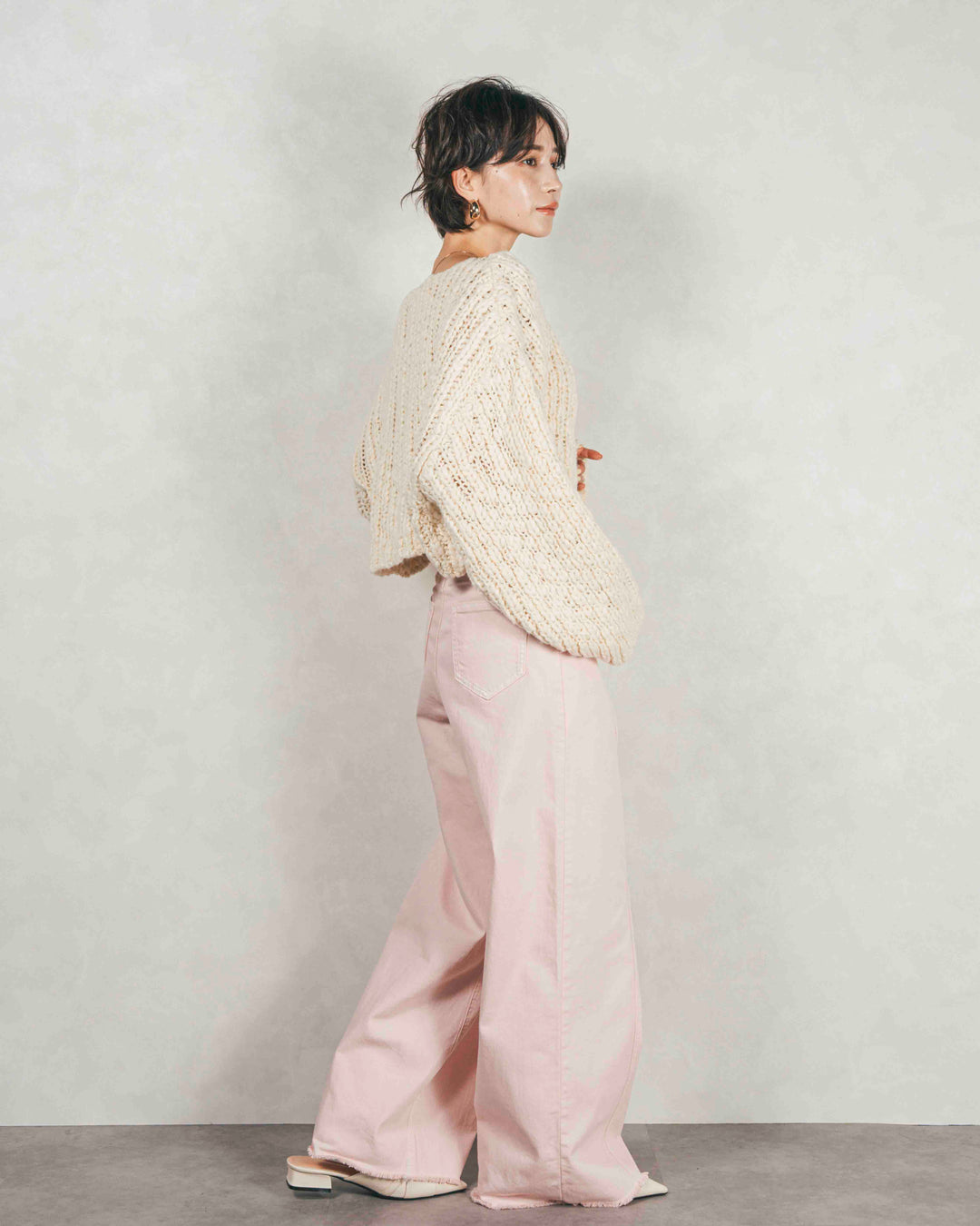 ［SET］ボリュームチャンキースラブ クロップドニット+センターシーム リラックスカラーデニム（2SET）