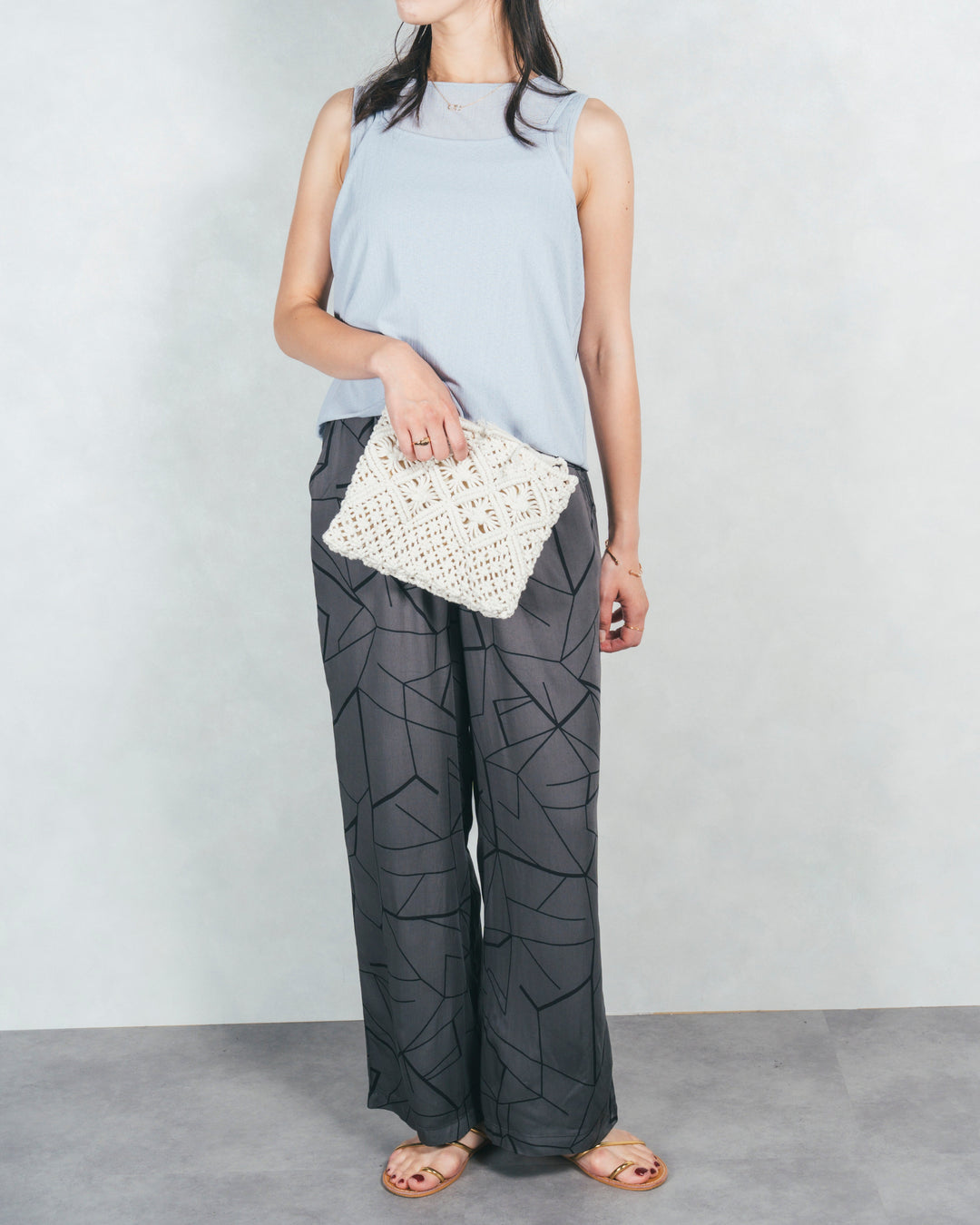 ［SET］2-Way バルーンヘムキャミタンク+シルキーリラックスプリントパンツ（2SET）