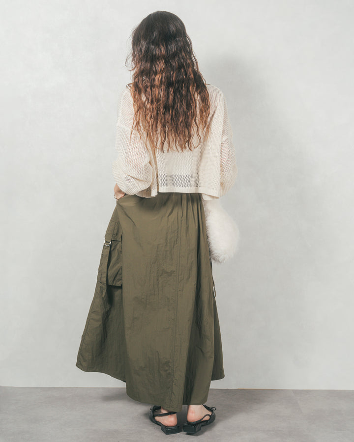 ドローストリングナイロンカーゴスカート (KHAKI)