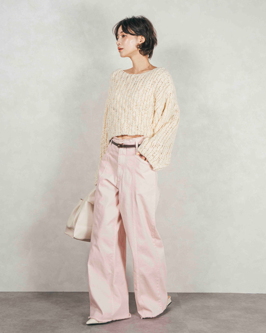 ［SET］ボリュームチャンキースラブ クロップドニット+センターシーム リラックスカラーデニム（2SET）