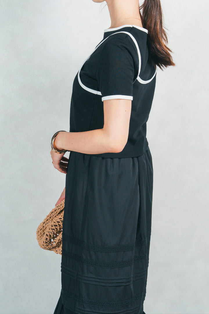 ［SET］キャミ付きリンガーTシャツ+T/C ティアードスカート（2SET）
