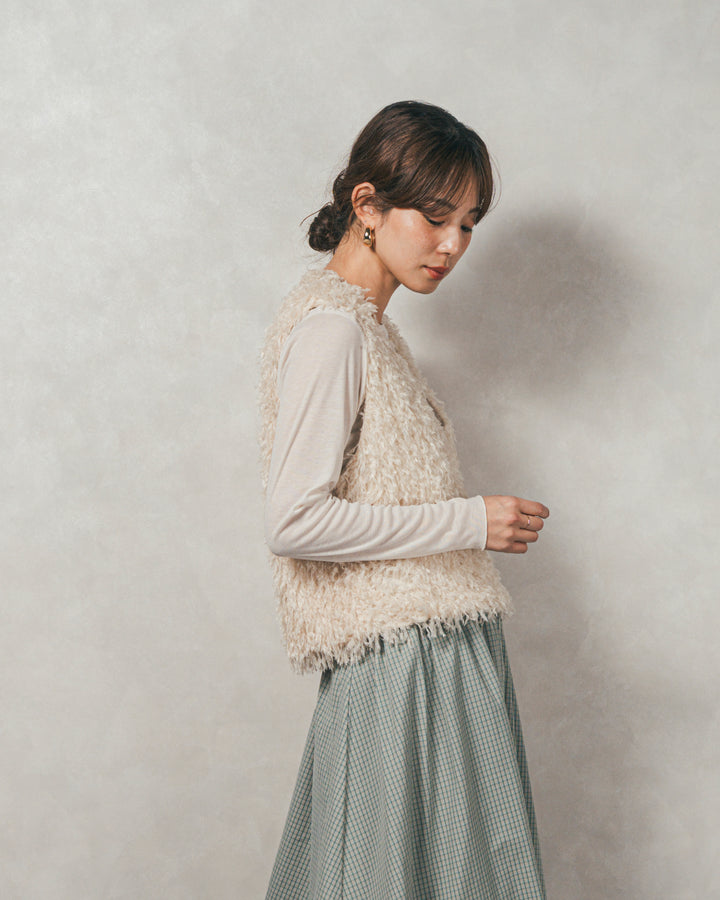 ［SET］2-Way フリンジベスト+チェックギャザーマキシスカート（2SET）