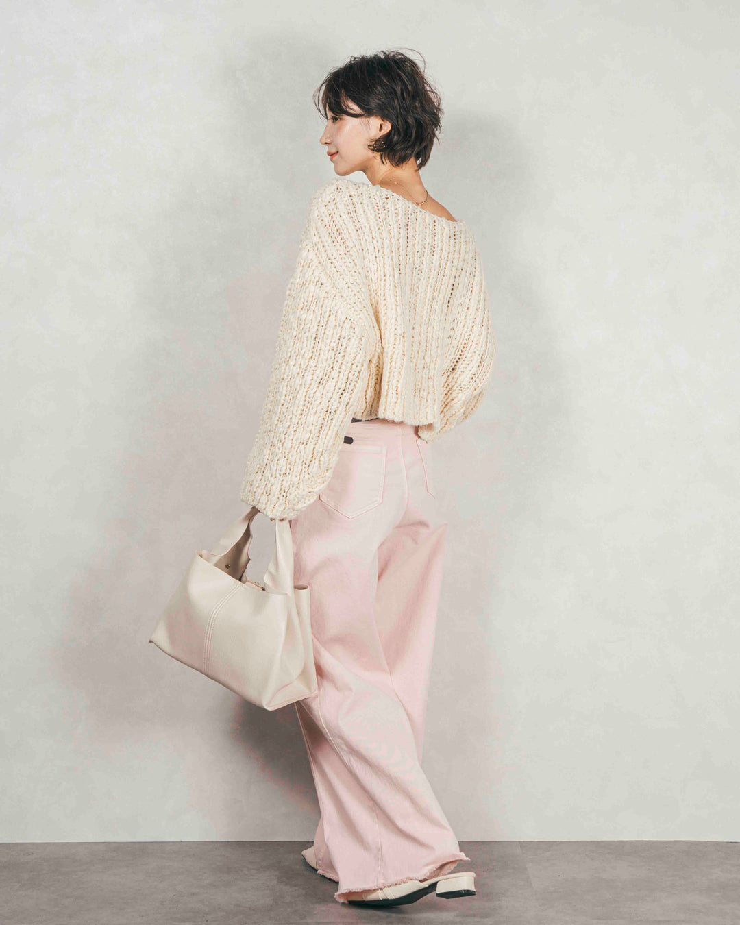 ［SET］ボリュームチャンキースラブ クロップドニット+センターシーム リラックスカラーデニム（2SET）