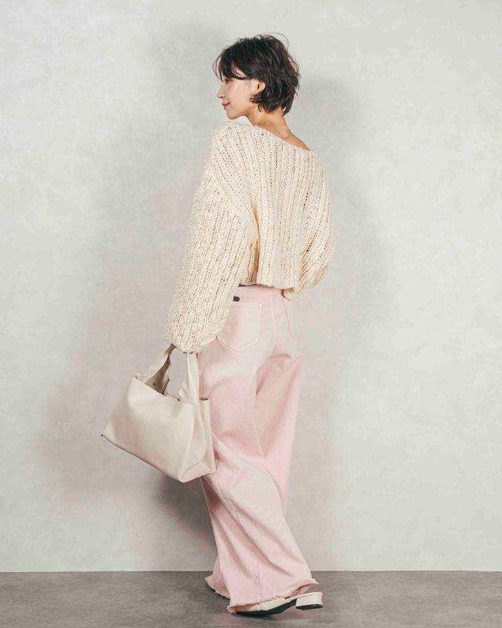 ［SET］ボリュームチャンキースラブ クロップドニット+センターシーム リラックスカラーデニム（2SET）