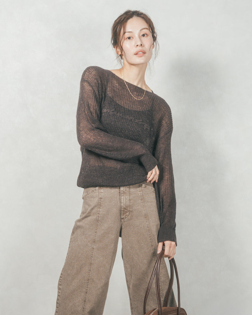 SET］Logo刺繍シアーアルパカニット +センターシーム リラックス