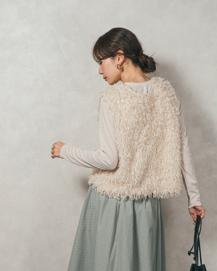 ［SET］2-Way フリンジベスト+チェックギャザーマキシスカート（2SET）