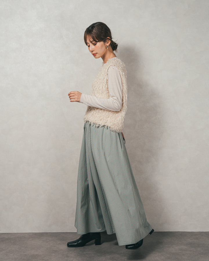 ［SET］2-Way フリンジベスト+チェックギャザーマキシスカート（2SET）