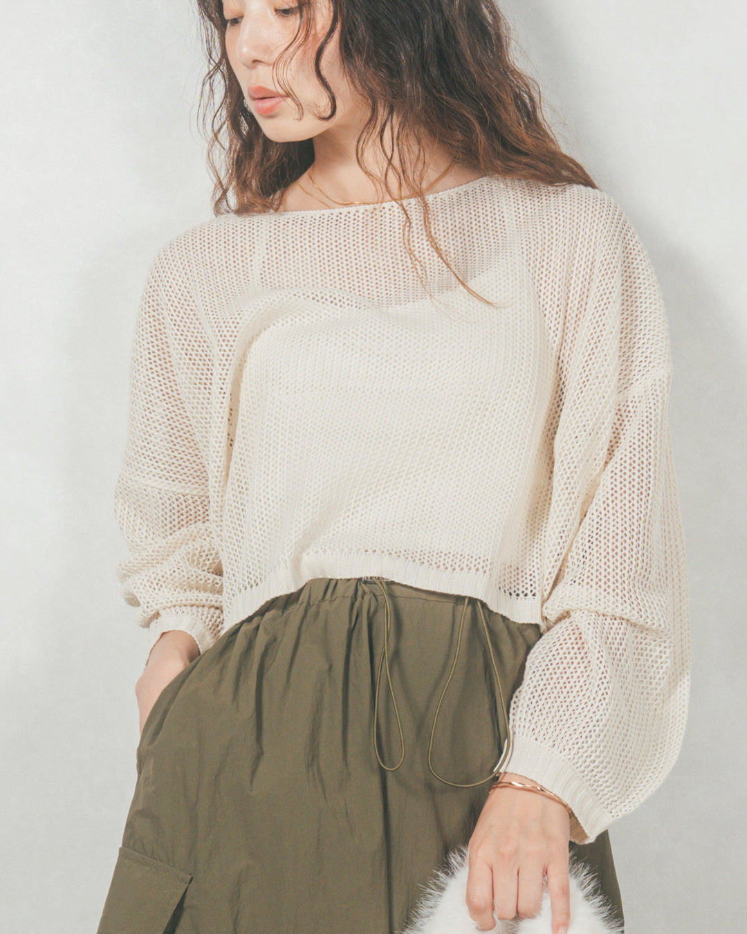 クロップドメッシュニット (CREAM)