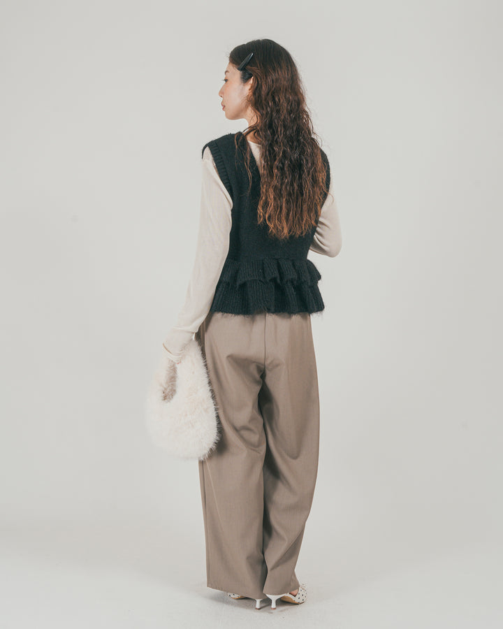 ［SET］2Way モヘアダブルFrillベスト + ダブルタック ハイウエストワイドパンツ（2SET）