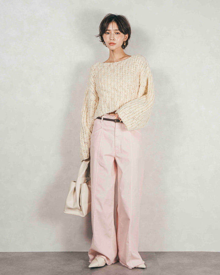 ［SET］ボリュームチャンキースラブ クロップドニット+センターシーム リラックスカラーデニム（2SET）