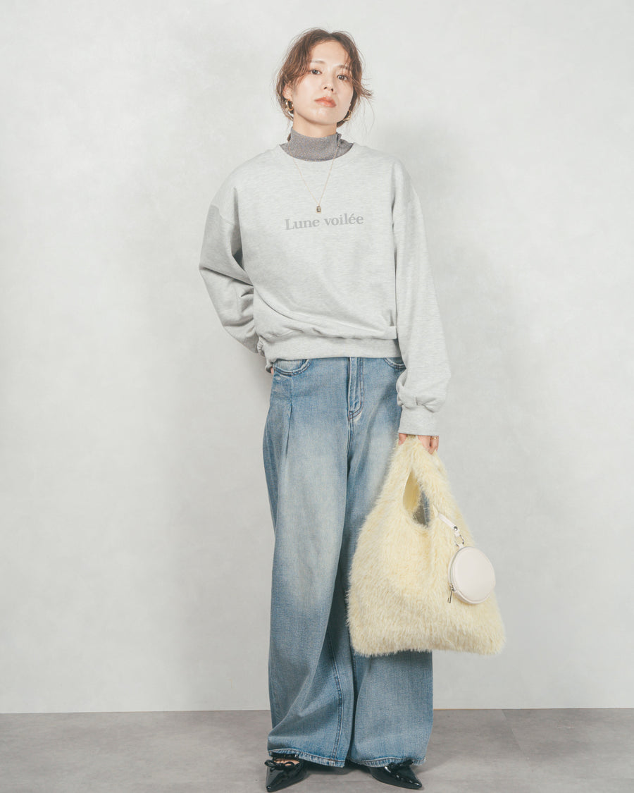 ［SET］フロントシリコンLogoスウェット+ワイドTuckイージーデニム