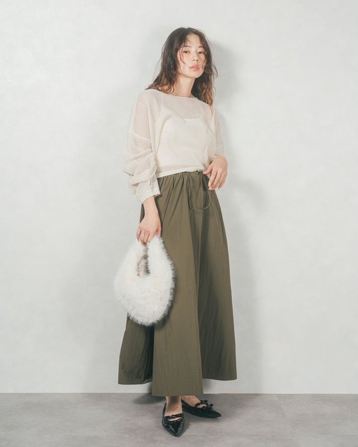 ドローストリングナイロンカーゴスカート (KHAKI)