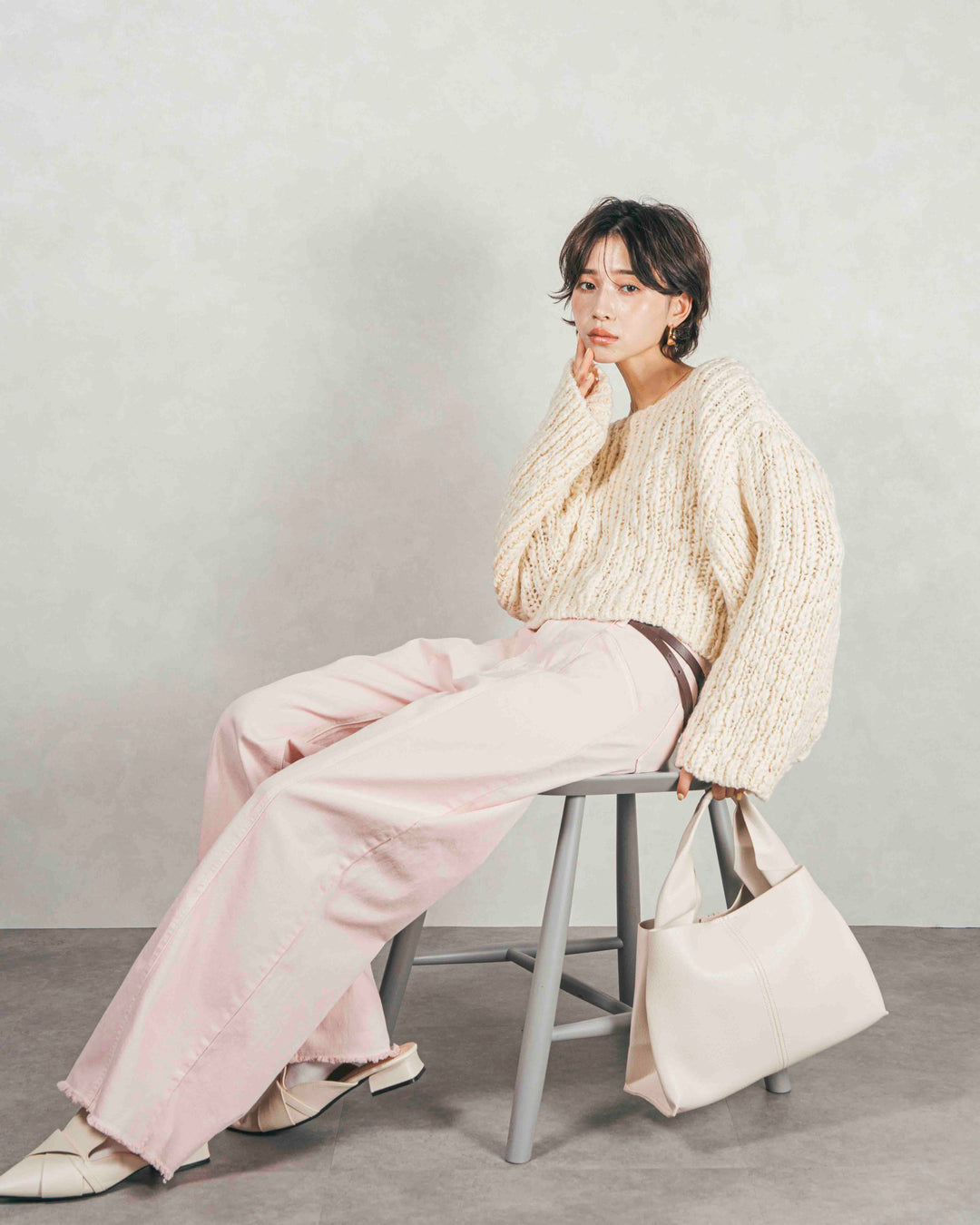 センターシーム リラックスカラーデニム (PINK)