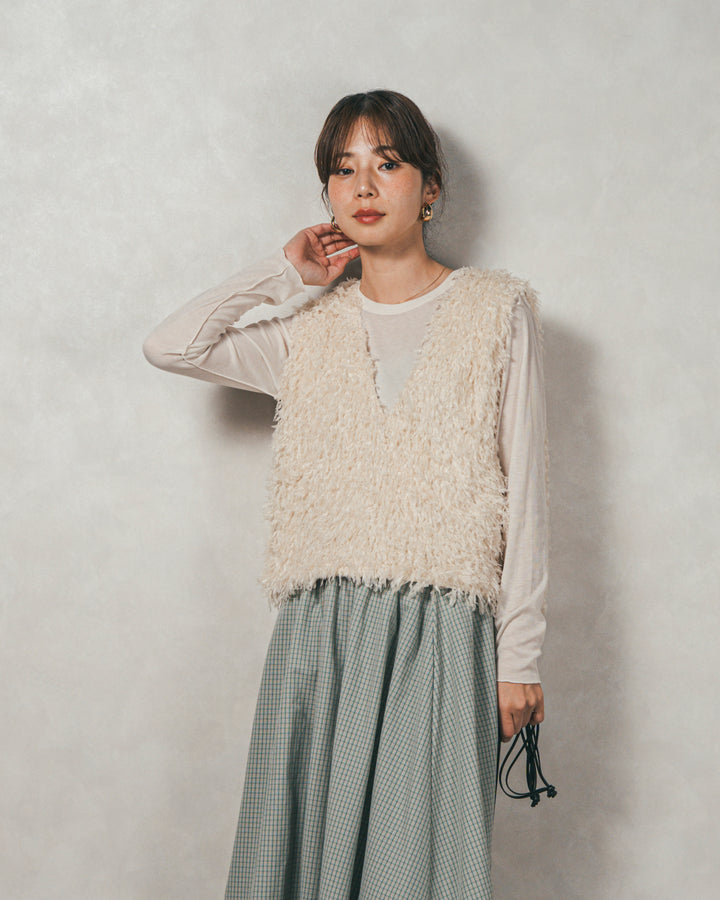［SET］2-Way フリンジベスト+チェックギャザーマキシスカート（2SET）